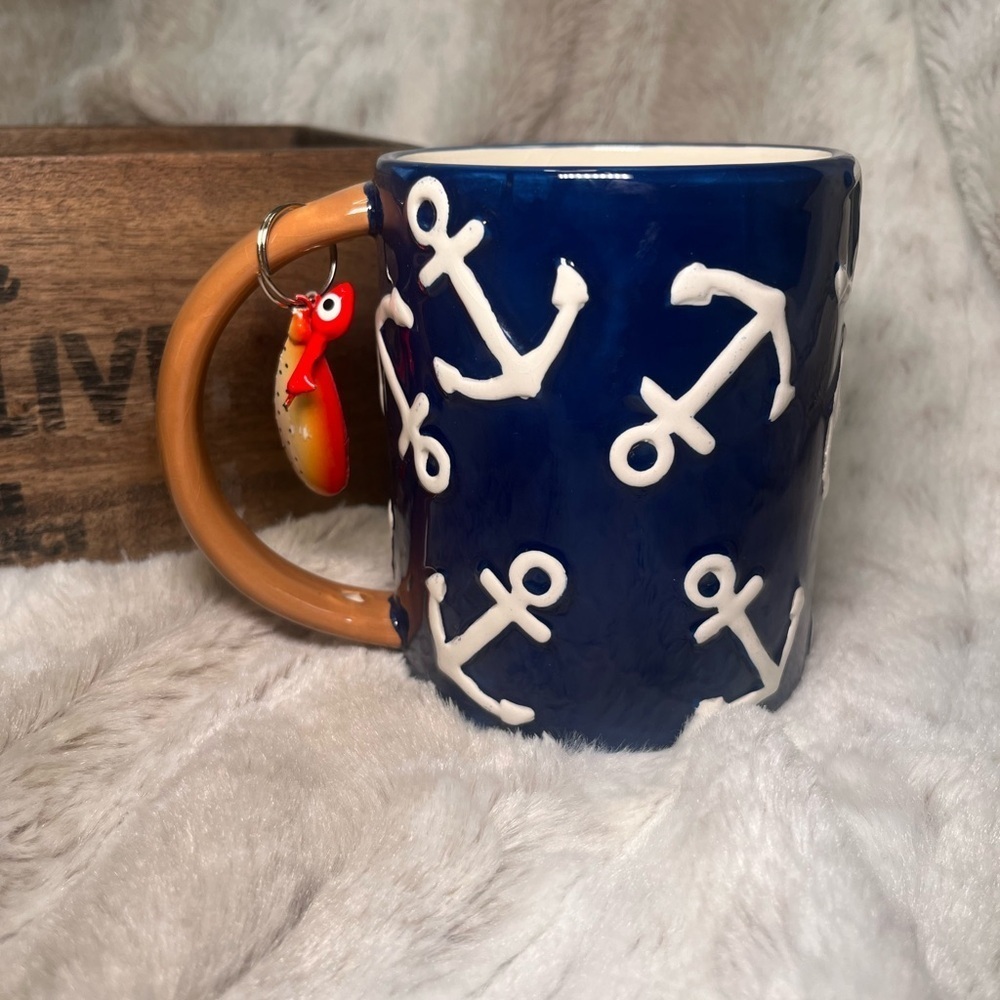 Nautical Anchor Mug with Lure Keychain – Mud Pie Coastal Ceramic